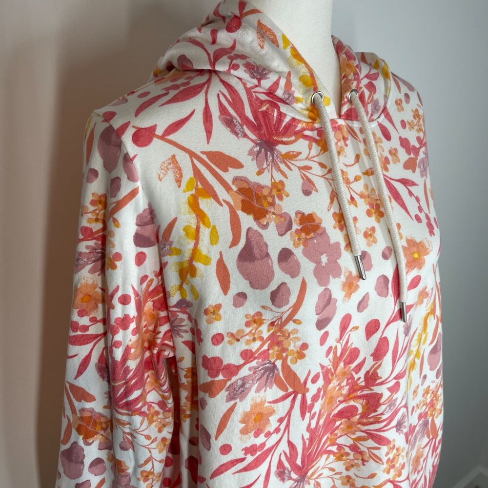 Denim & Company White & Coral Floral Sweatshirt XL - Picture 2 of 4